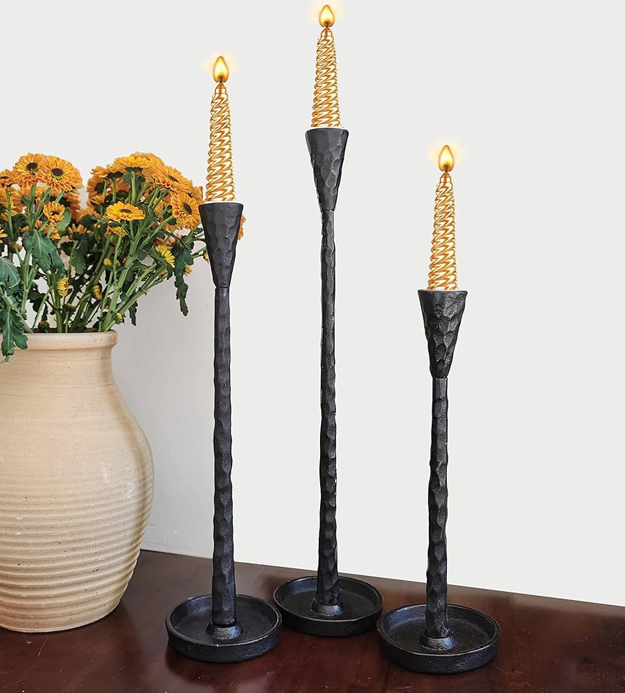 Iron Taper Candle Holders - Cast Iron Candlestick Holders - Metal Black Candle Holder - Decorativ... | Amazon (US)