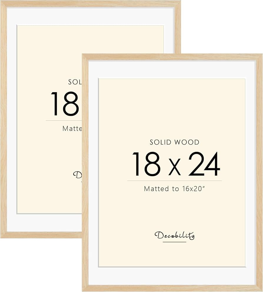 18x24 Solid Wood Poster Frame, Natural Wood Picture Frame with Paper Mat, Display picture 16x20 w... | Amazon (US)
