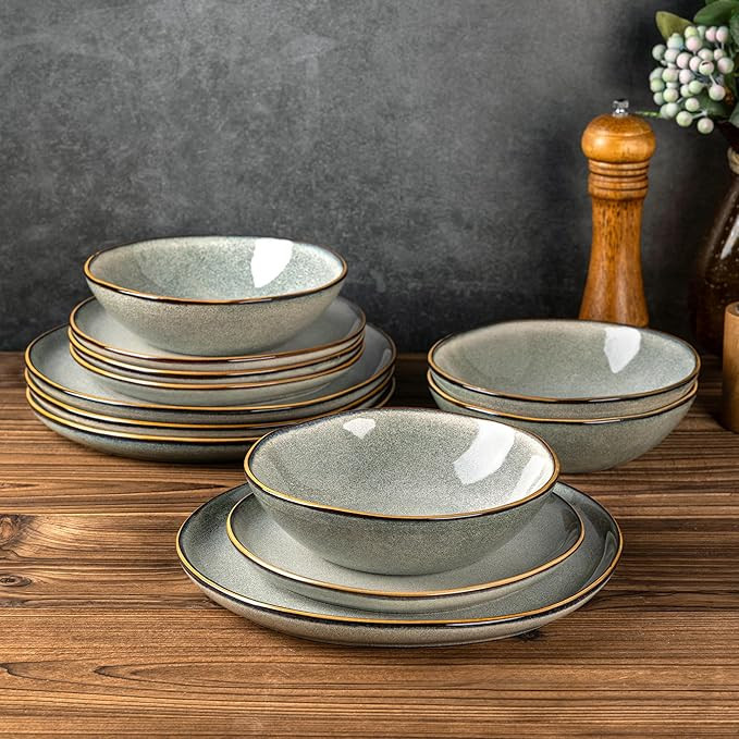 AmorArc Ceramic Dinnerware Sets,Handmade Reactive Glaze Stoneware Plates and Bowls Set,Highly Scr... | Amazon (US)