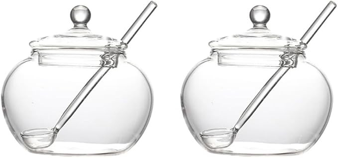 123Arts Clear Glass Sugar Bowls Storage Jars with Lid and Sugar Serving Spoons, Set of 2 | Amazon (US)