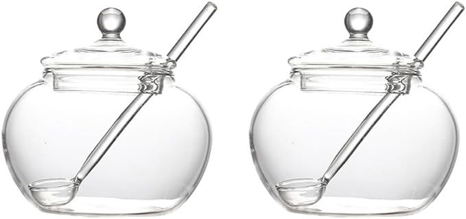 123Arts Clear Glass Sugar Bowls Storage Jars with Lid and Sugar Serving Spoons, Set of 2 | Amazon (US)