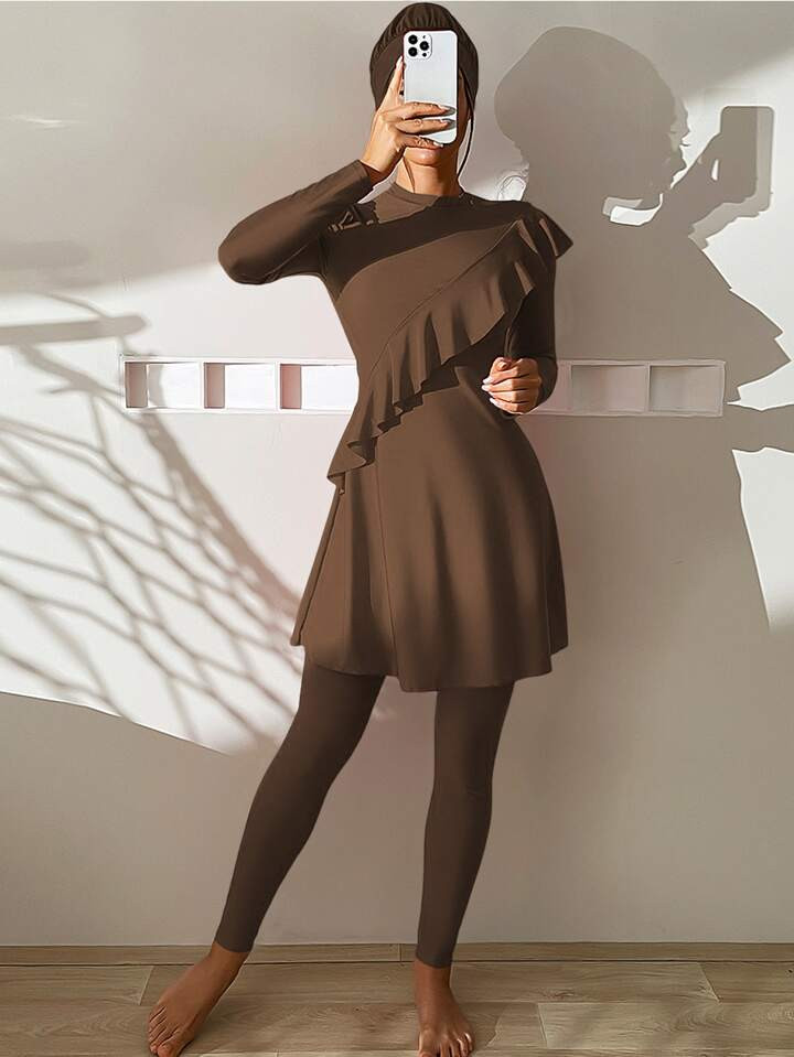 brown swimsuit for modest women | SHEIN