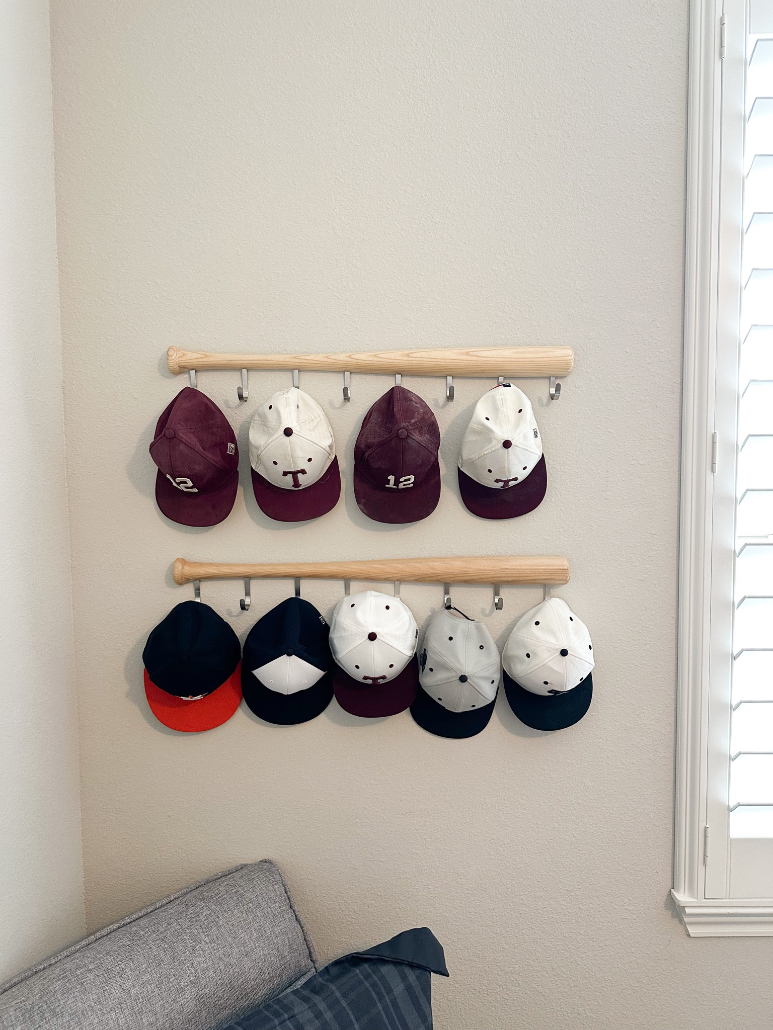 Baseball bats 
Hat hanger
Boys room
Jacket / backpacks / jersey / hat hanger - bat comes in several colors
Natural - color 
8 hooks
Christmas gift
Boys room idea
Baseball fan 

#LTKhome #LTKGiftGuide