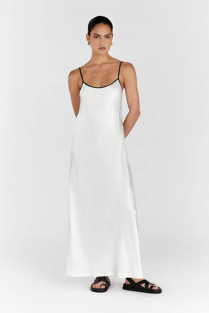 LETTY WHITE SATIN CONTRAST DRESS | DISSH