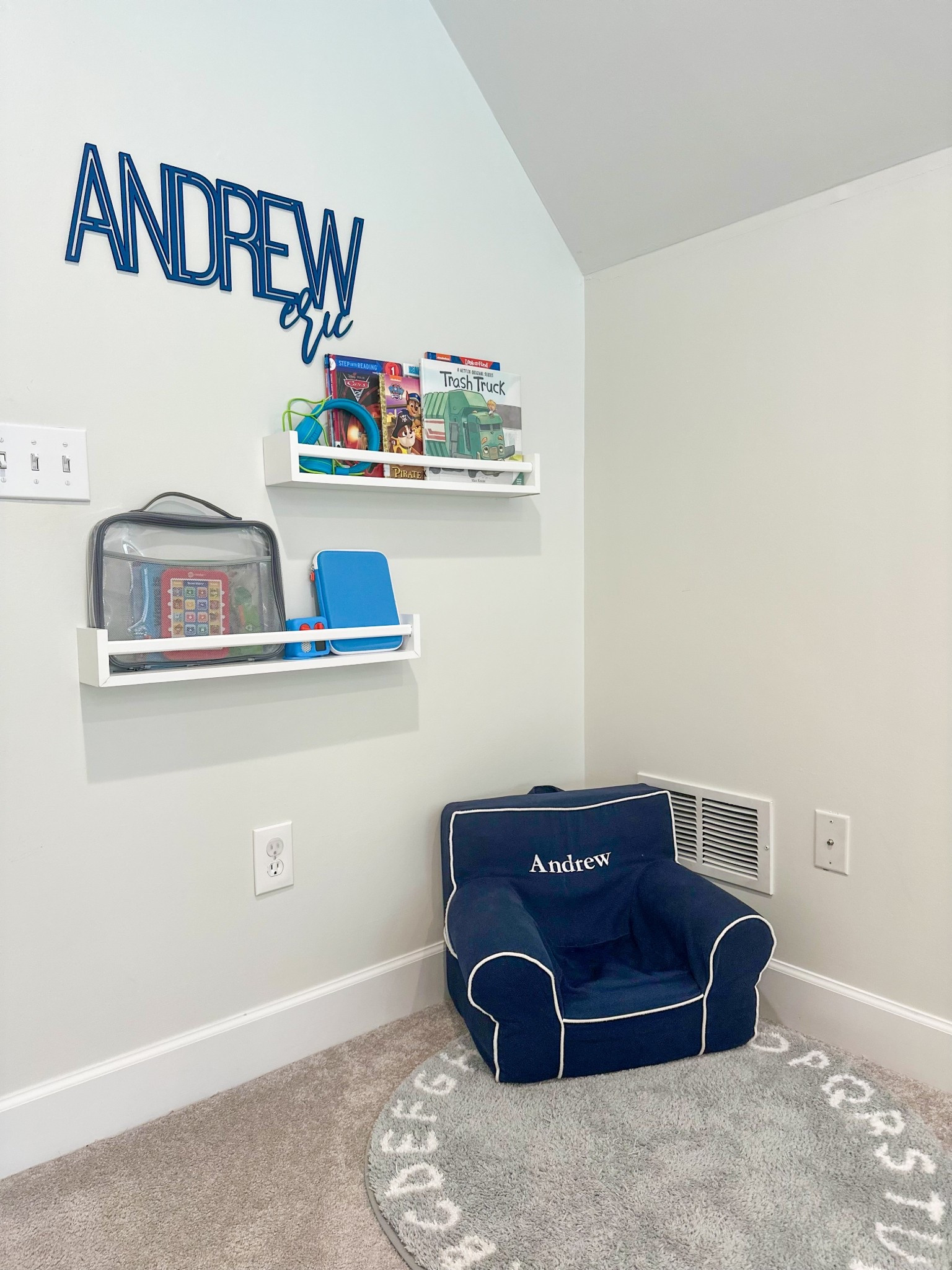 Toddler room, floating shelves, reading corner, kids name sign, reading book

#LTKKids #LTKHome