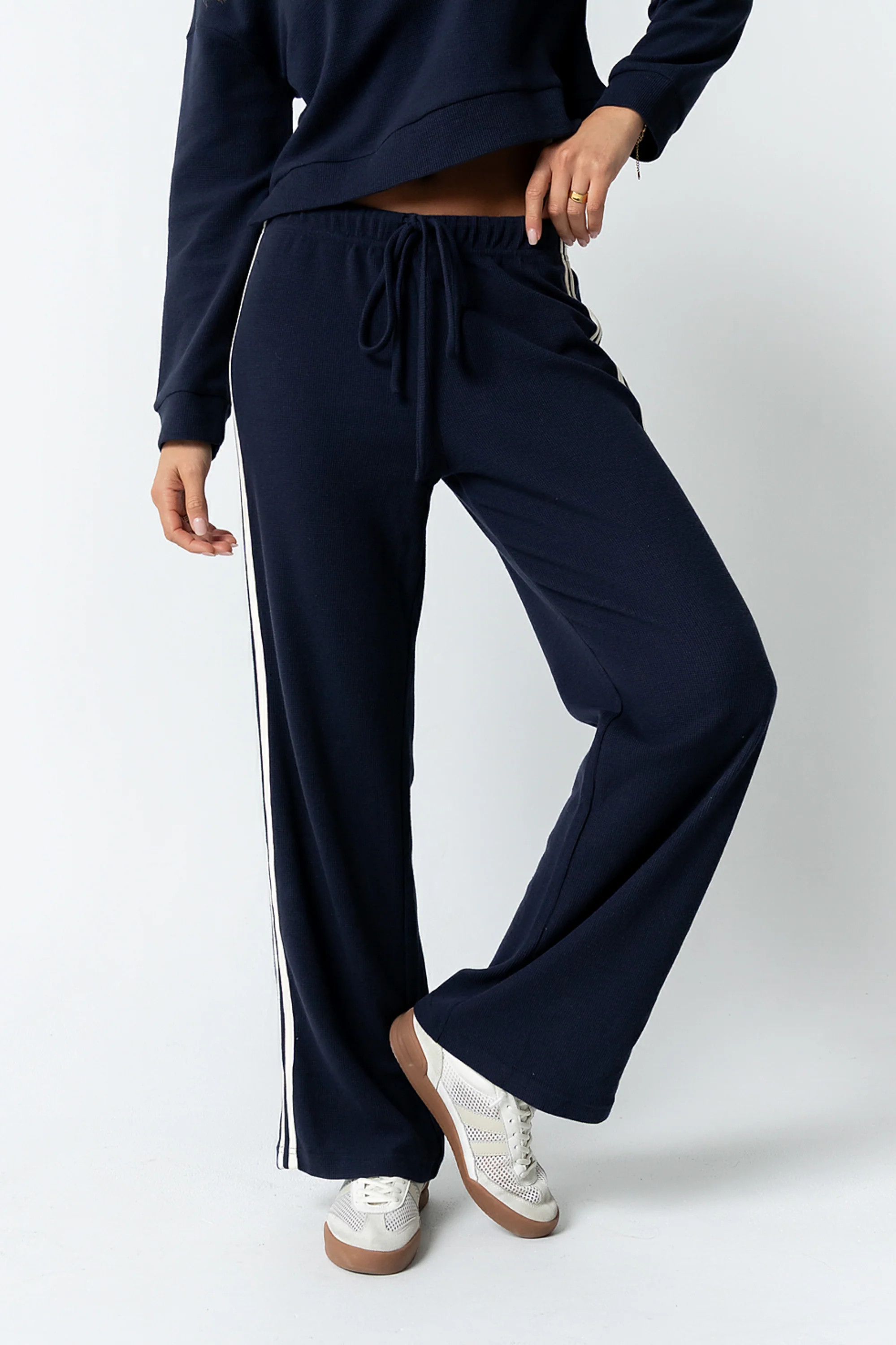 Kourtney Waffle Knit Pants in Navy | Böhme US