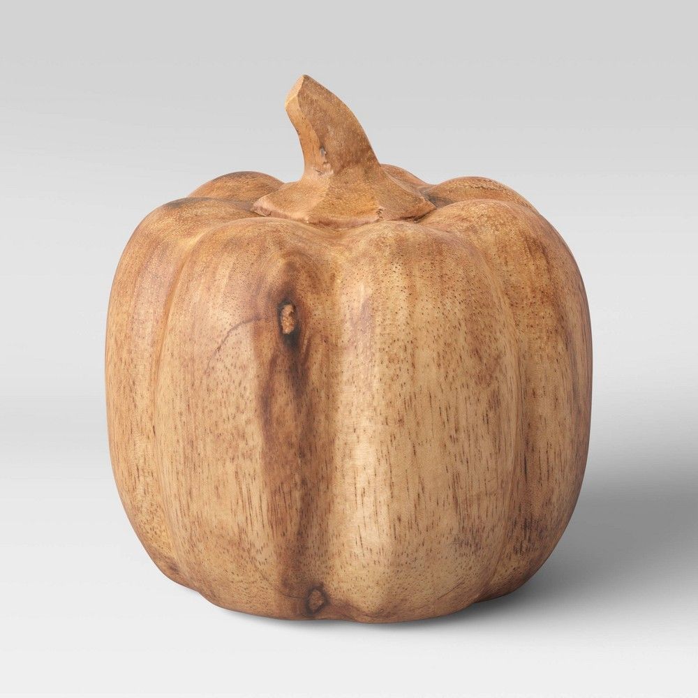 4.8"" x 5"" Decorative Wood Pumpkin Sculpture Natural - Threshold | Target