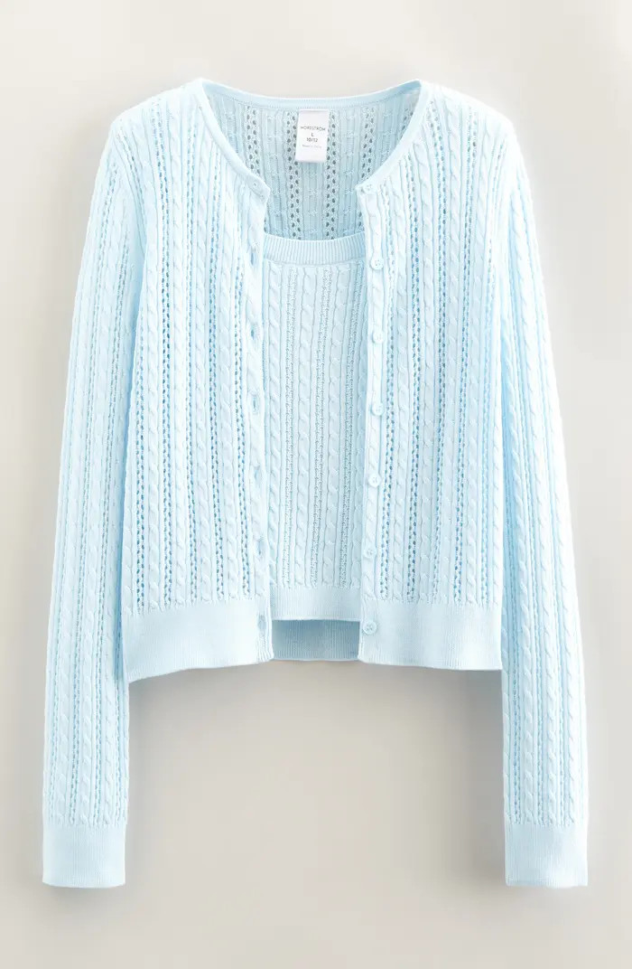 Kids' Cable Stitch Cardigan & Sweater Tank Set | Nordstrom