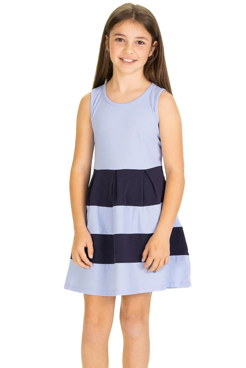 Girls Pique Ludington Dress in Hydrangea & Navy | Duffield Lane
