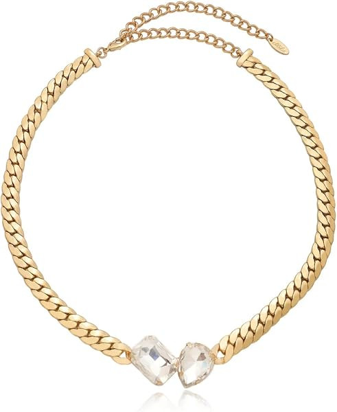 Ettika Double Gem Centerstone Necklace. 18k Gold Plated Necklace for Women. Clear Crystal Gem Nec... | Amazon (US)