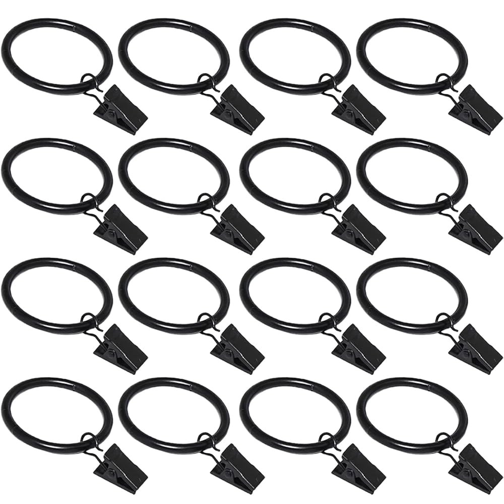 16 Pack Curtain Rings with Clips, Window Clip Rings Black Curtain Hooks Hangers Clip Rings for Ha... | Amazon (US)