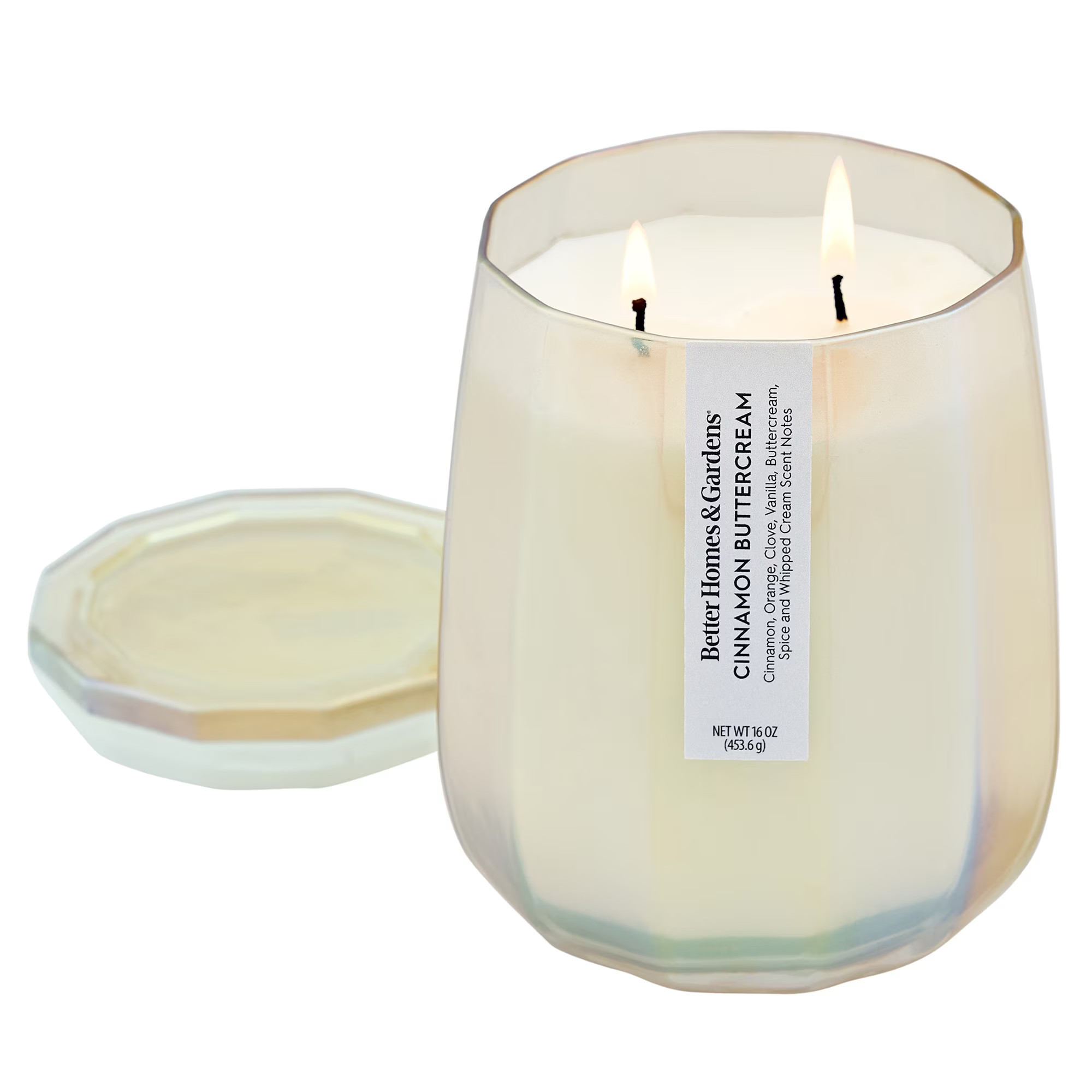 Better Homes & Gardens 2-Wick Glass Iridescent Jar Candle, Cinnamon Buttercream, 16 oz | Walmart (US)