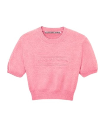 logo-embossed puff-sleeve knit top | Senser US