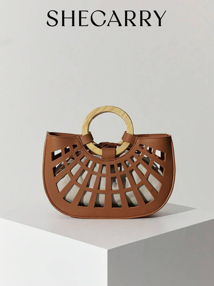 SHECARRY Basic, Elegant Women Top Handle Bag, Large Capacity Bag,For Ladies, For Women,For Vacation, For Holiday,For Commute,For Summer,Hollow Bag,Wooden Handle,Portable,Basket Bag
Details
 | SHEIN
