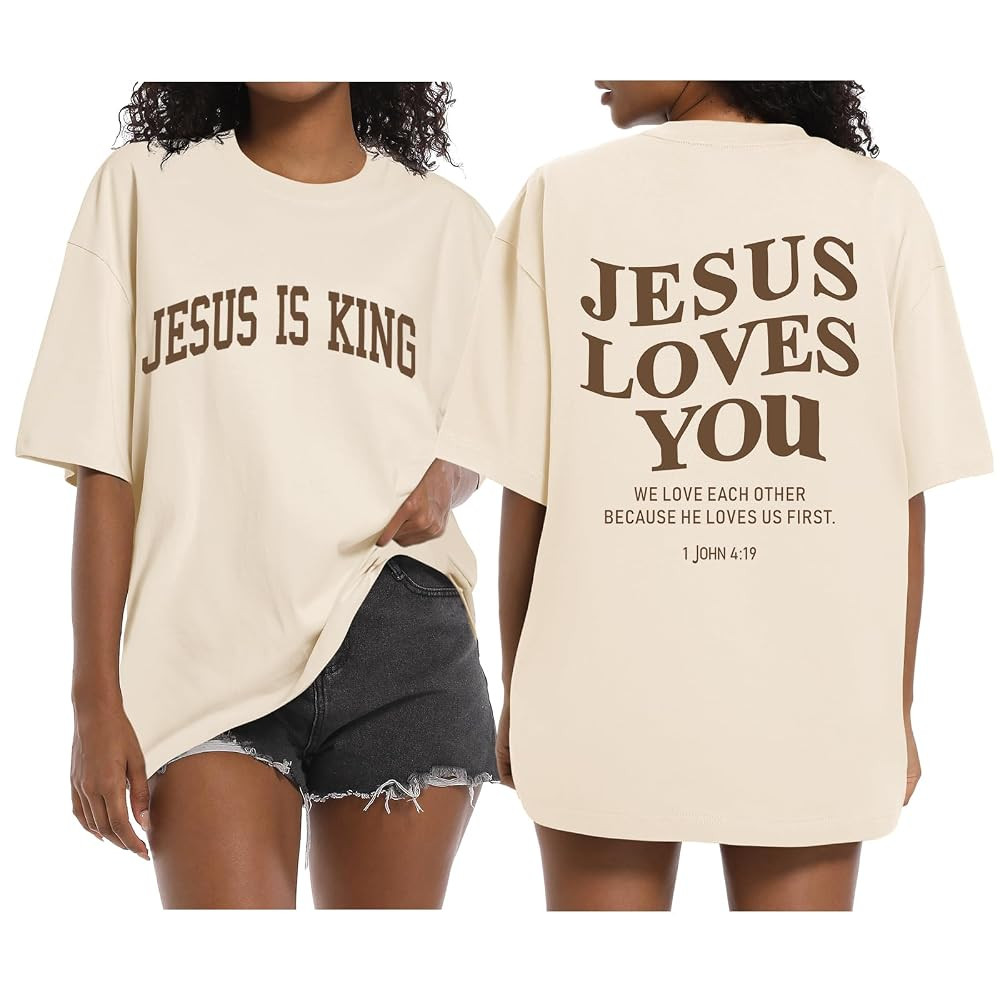 Christian Oversized Shirts for Women Jesus is King Jesus Loves You T Shirt Faith Religious Inspir... | Amazon (US)
