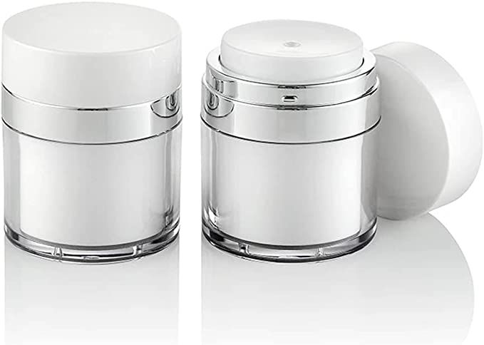Furnido 2 Pack 1.7 oz Airless Pump Jars,Empty Acrylic Makeup Cosmetic Jar Containers with Pump,Re... | Amazon (US)