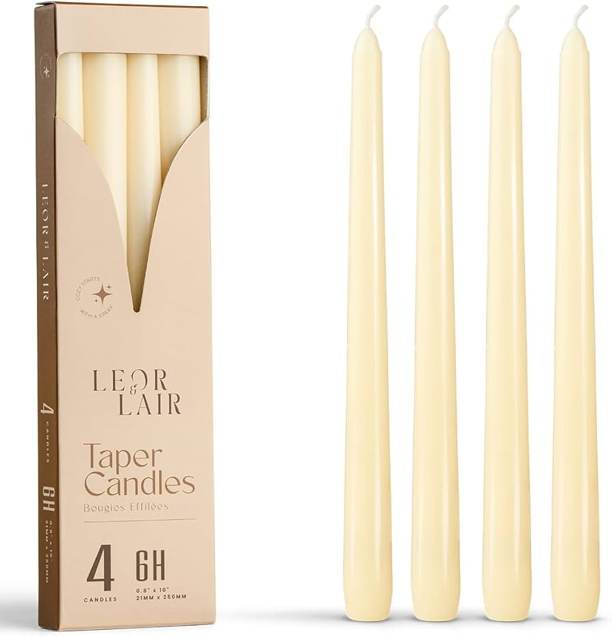 Leor & Lair Ivory Taper Candles - 4 Pack 10" Ivory Candlesticks - Unscented Cream Candle Sticks f... | Amazon (US)