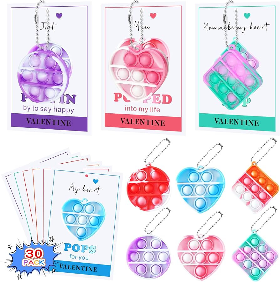 Valentines Cards for Kids Classroom - 30 Pack Pop Fidget Valentines Day Gifts for Kids - Valentin... | Amazon (US)