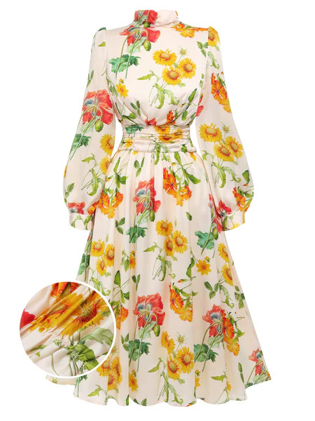 1930s Flower Long Sleeves Swing Dress | Retro Stage
