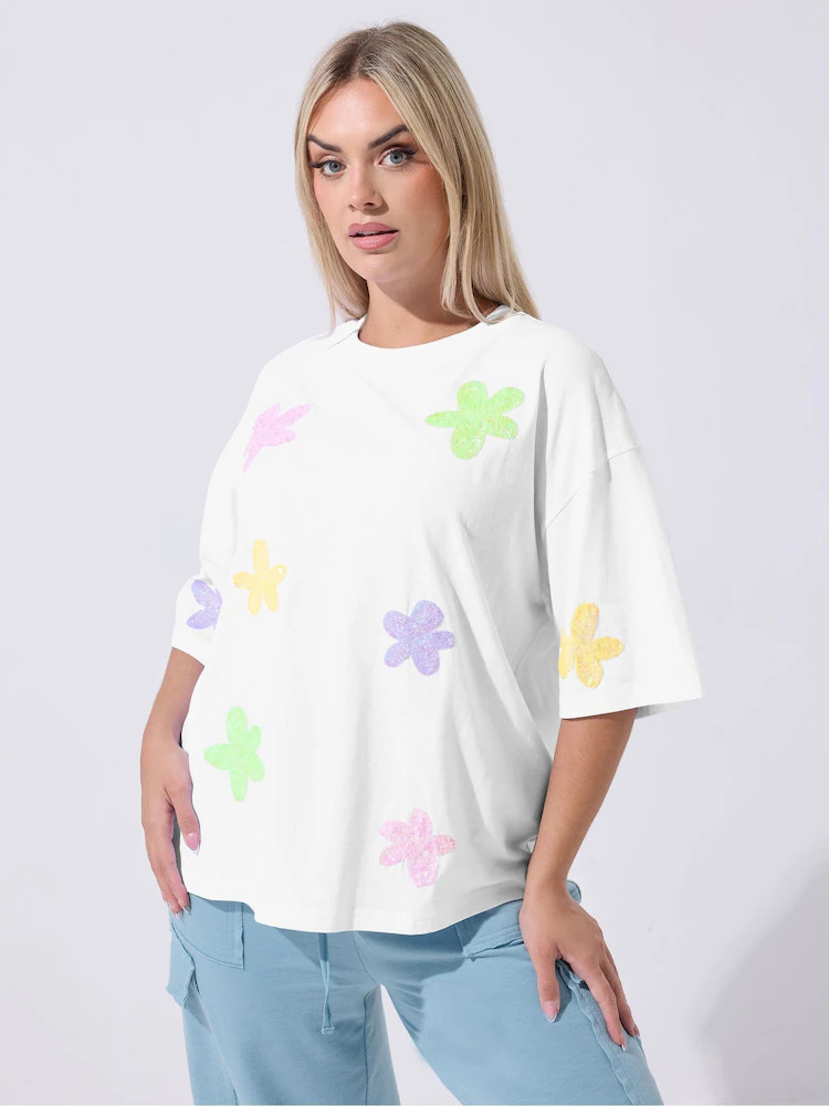 Yours Curve Limited Sequin Floral Boxy T-Shirt | Next EU