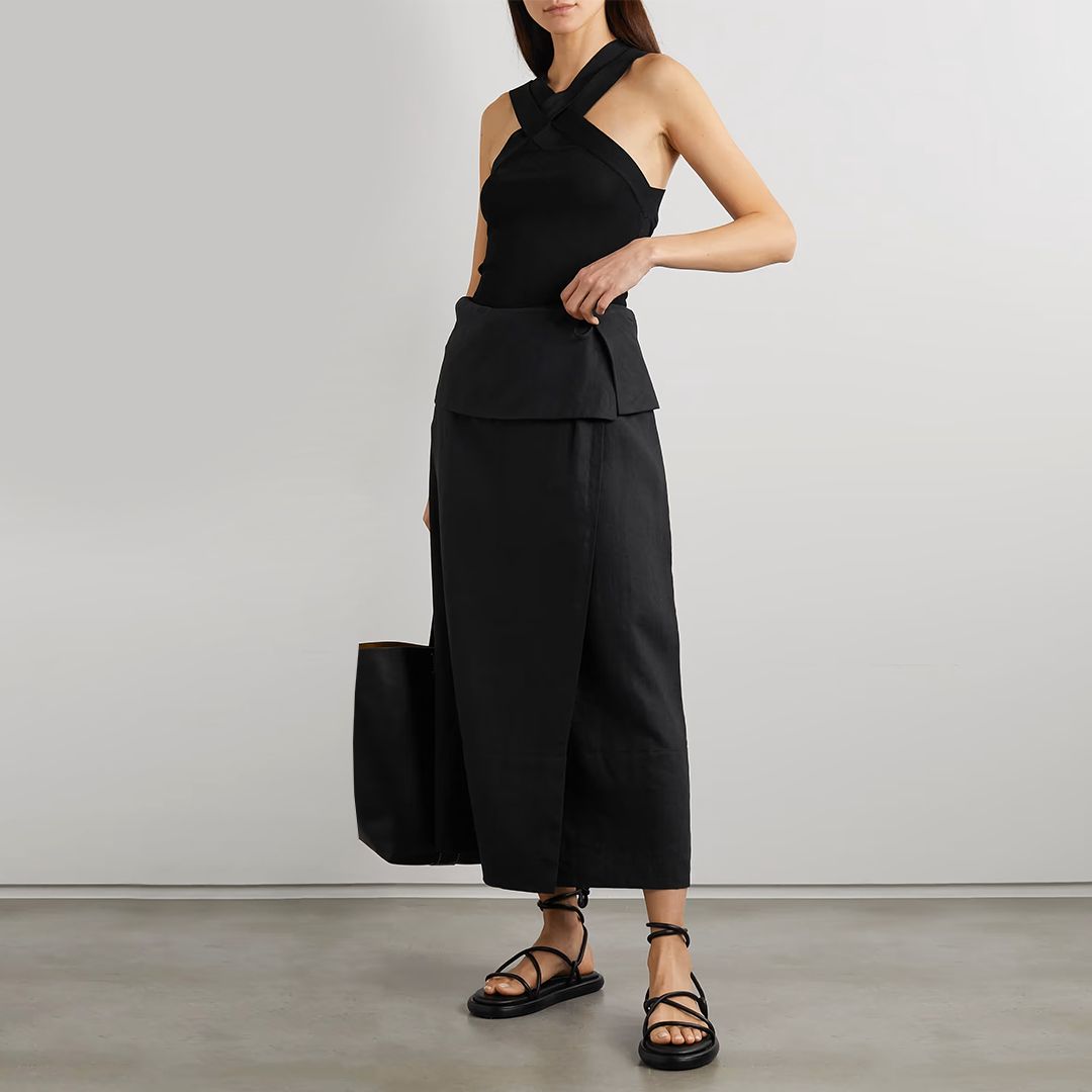 Black Malinos Linen Midi Skirt | BrandAlley