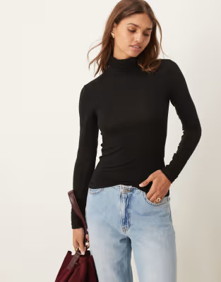 YAS wool mix high neck top in black | ASOS (Global)