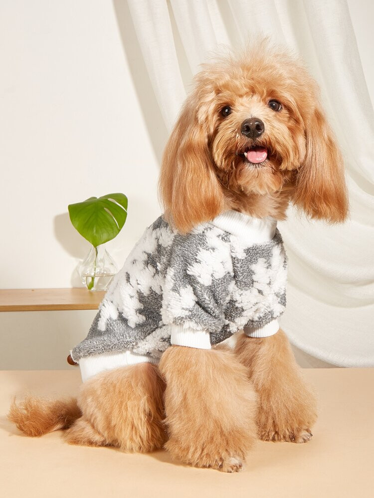New
     
      Snowflake Print Plush Pet Sweatshirt | SHEIN