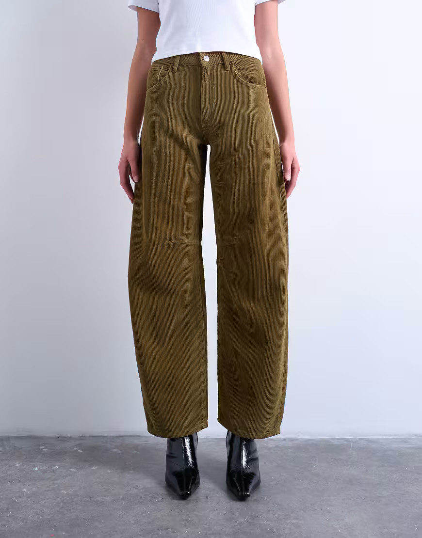 Topshop barrel leg high rise jeans in honey corduroy-Brown | ASOS (Global)