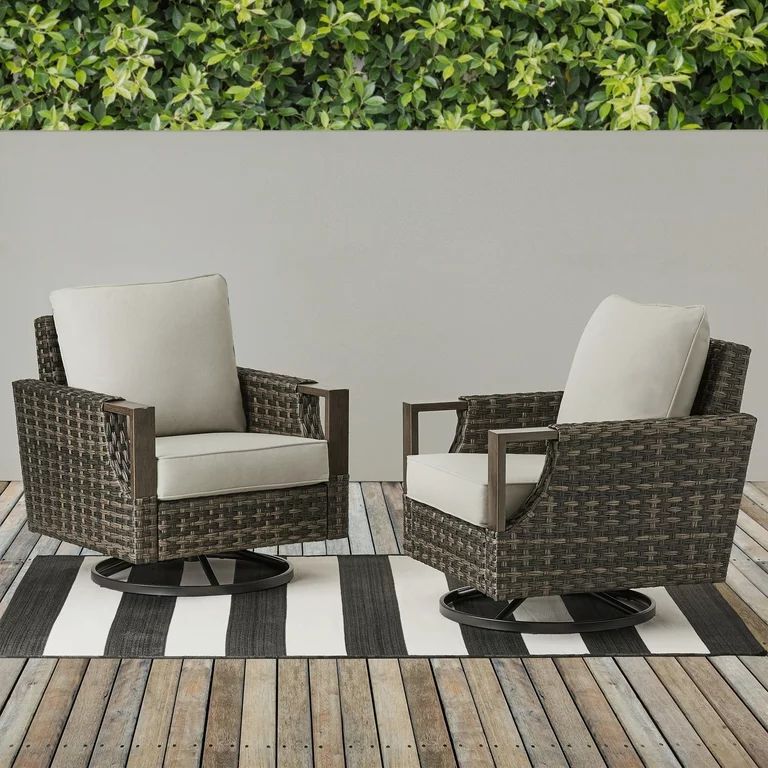 Better Homes & Gardens Sand Crest Wicker Outdoor Swivel Rocker Lounge Chairs, Set of 2, Brown | Walmart (US)