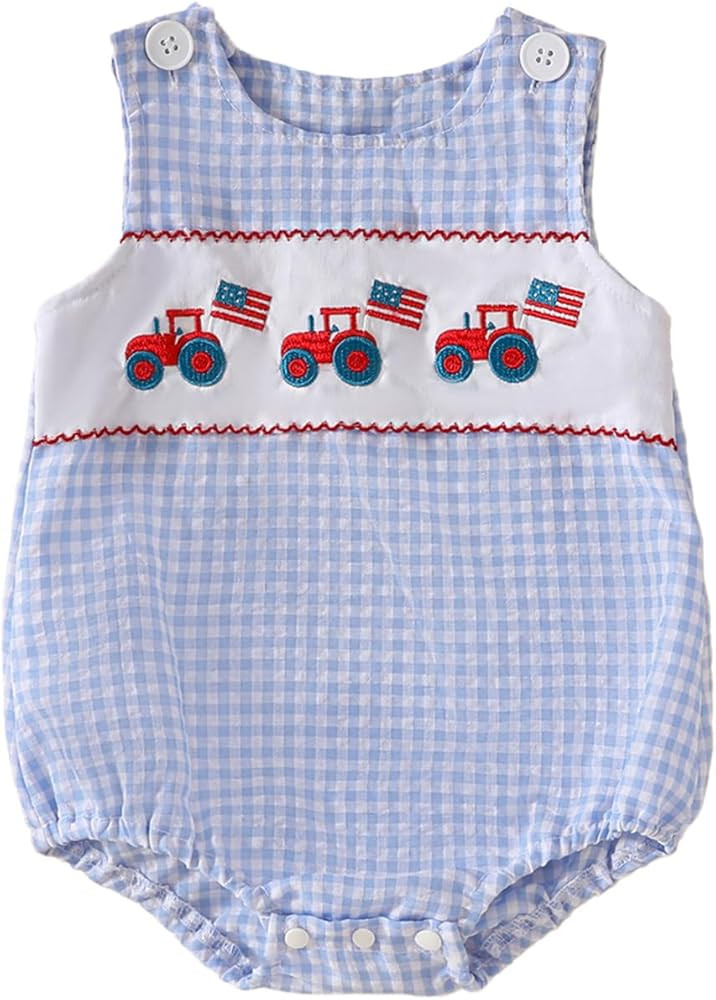 Fourth Of July Baby Boy Outfit Newborn American Flag Firework Bubble Romper Infant Sleeveless Bod... | Amazon (US)