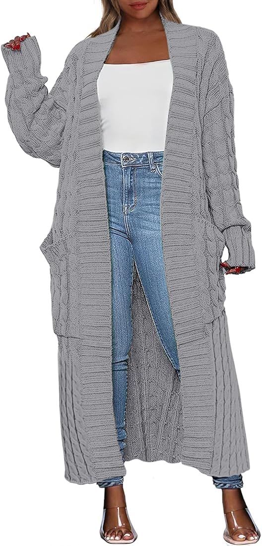 ANRABESS Womens Long Cardigan Sweater Long Sleeve Open Front Knit Maxi Duster Outwear 2023 Trendy... | Amazon (US)