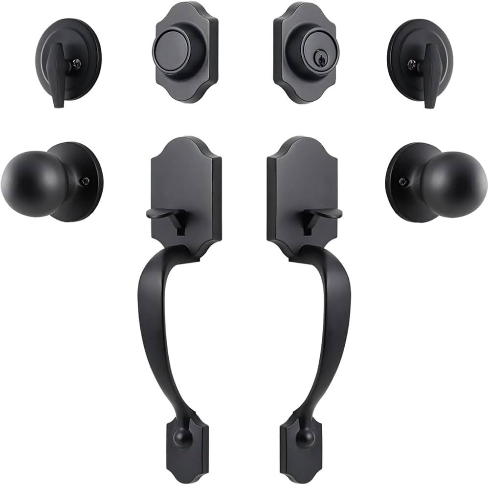 Door Handle Sets Double Front Door Handle Set with Door Knobs Matte Black Double Door Handleset w... | Amazon (US)