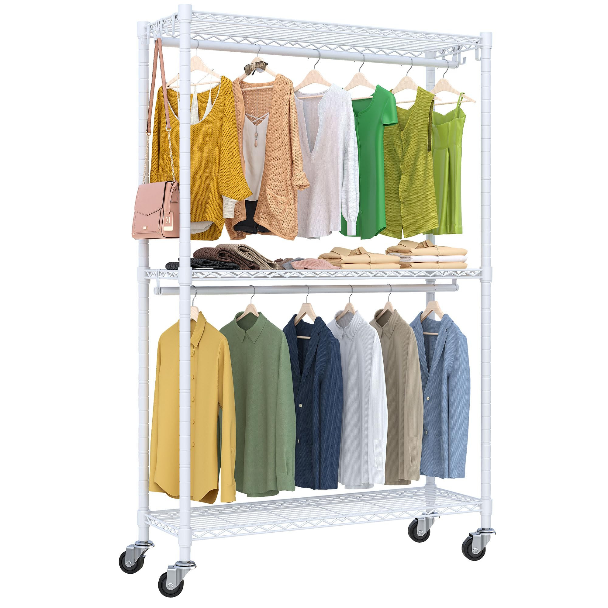 H2 Plus Rolling Garment Rack with Wheels Heavy Duty Clothing Rack for Hanging Clothes Metal Adjus... | Amazon (US)