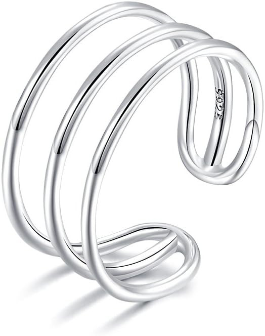LEMON GRASS Sterling Silver Simple Band Ring Open Ring Ajustable Wide Band Line Rings | Amazon (US)