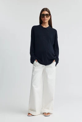 LS Button Down Collar Top (Ink) | Legoe Heritage Maternity APAC