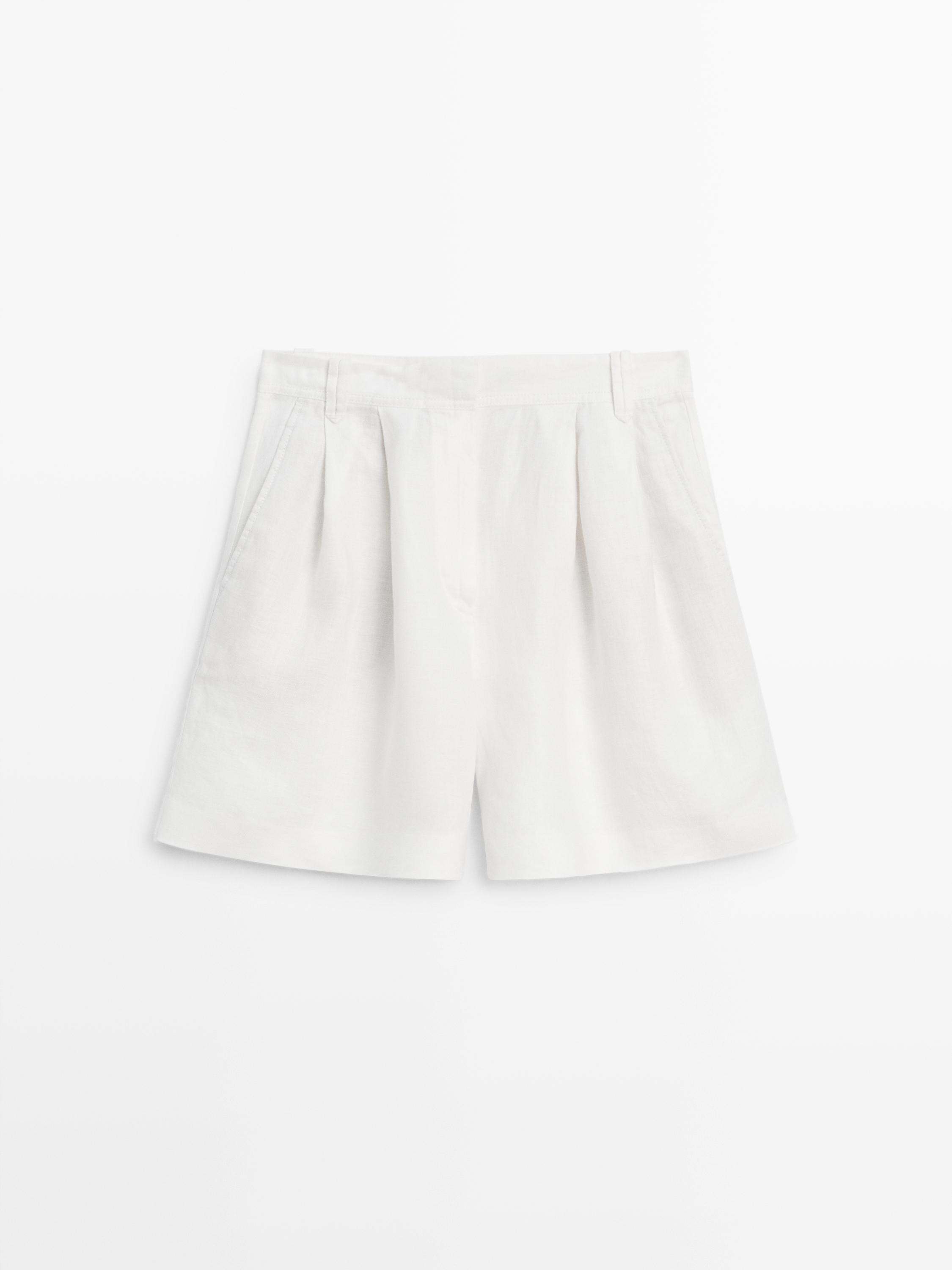 Kurze Bermudas mit Falten aus 100 % Leinen · Weiss, Aubergine · Westen | Massimo Dutti | Massimo Dutti DE