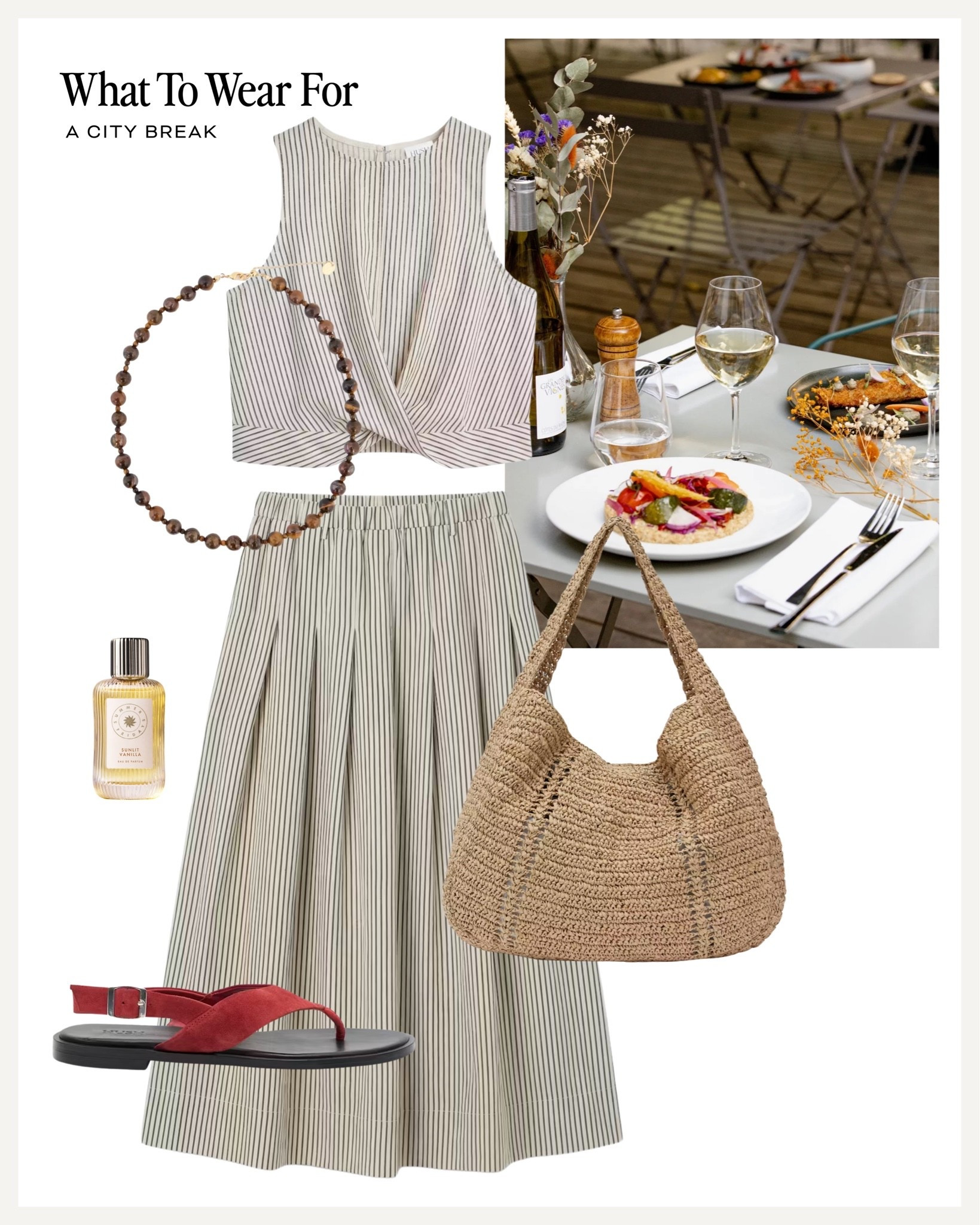 Summer holiday city break outfit 🌞 

Hush two piece set, long skirt, red sandals, straw bag

#LTKsummer