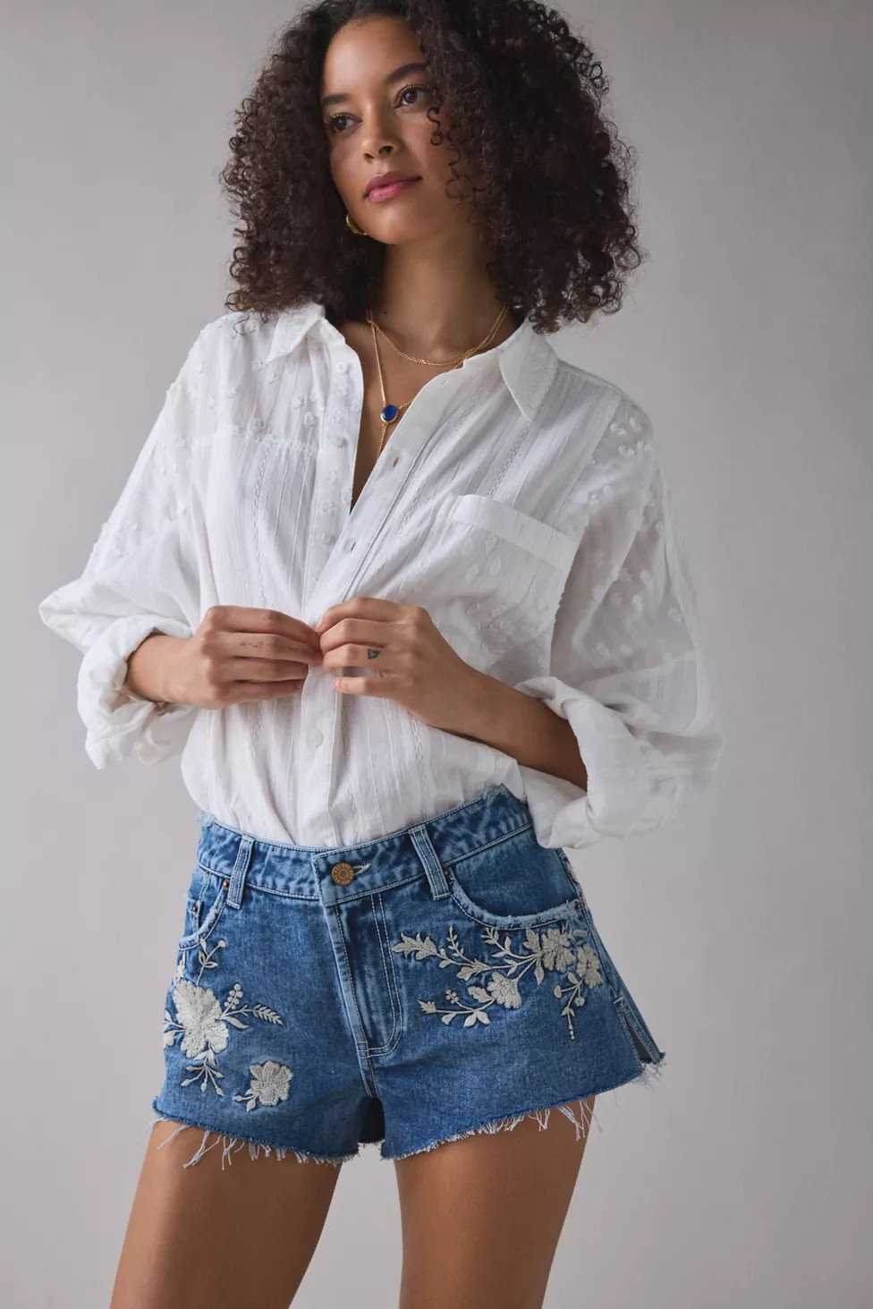 BDG Georgie Embroidered Denim Cutoff Shorts | Urban Outfitters (US and RoW)