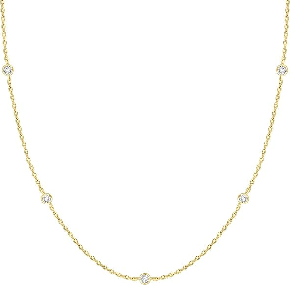 PAVOI 14K Gold Plated Station Necklace | Simulated Diamond BTY Necklace | Womens CZ Chain Necklac... | Amazon (US)