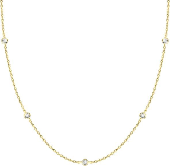 PAVOI 14K Gold Plated Station Necklace | Simulated Diamond BTY Necklace | Womens CZ Chain Necklac... | Amazon (US)