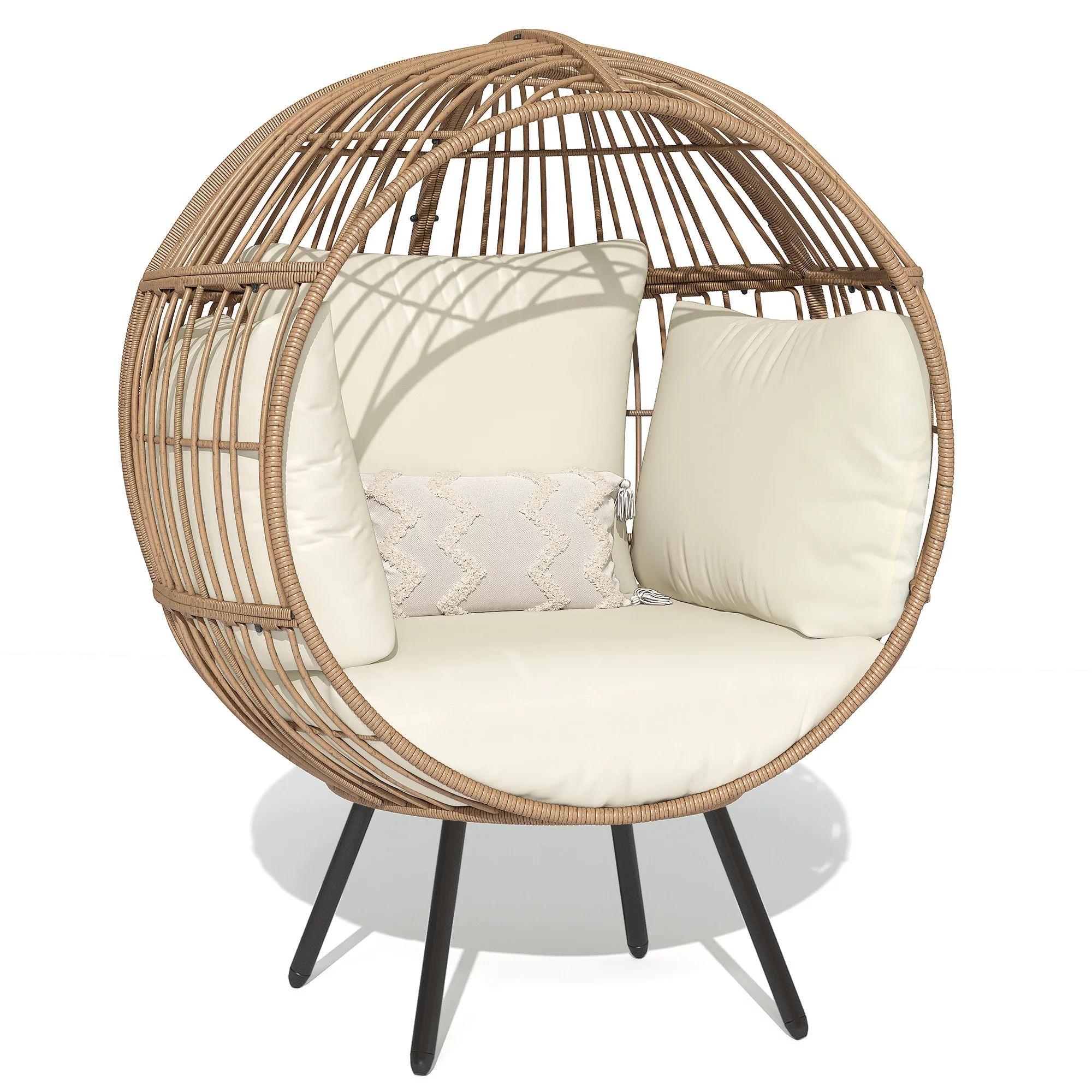 Dextrus Egg Chair, Outdoor Egg Lounge Chair with Cushion, Wicker Chair PE Rattan Chair - Black - ... | Walmart (US)