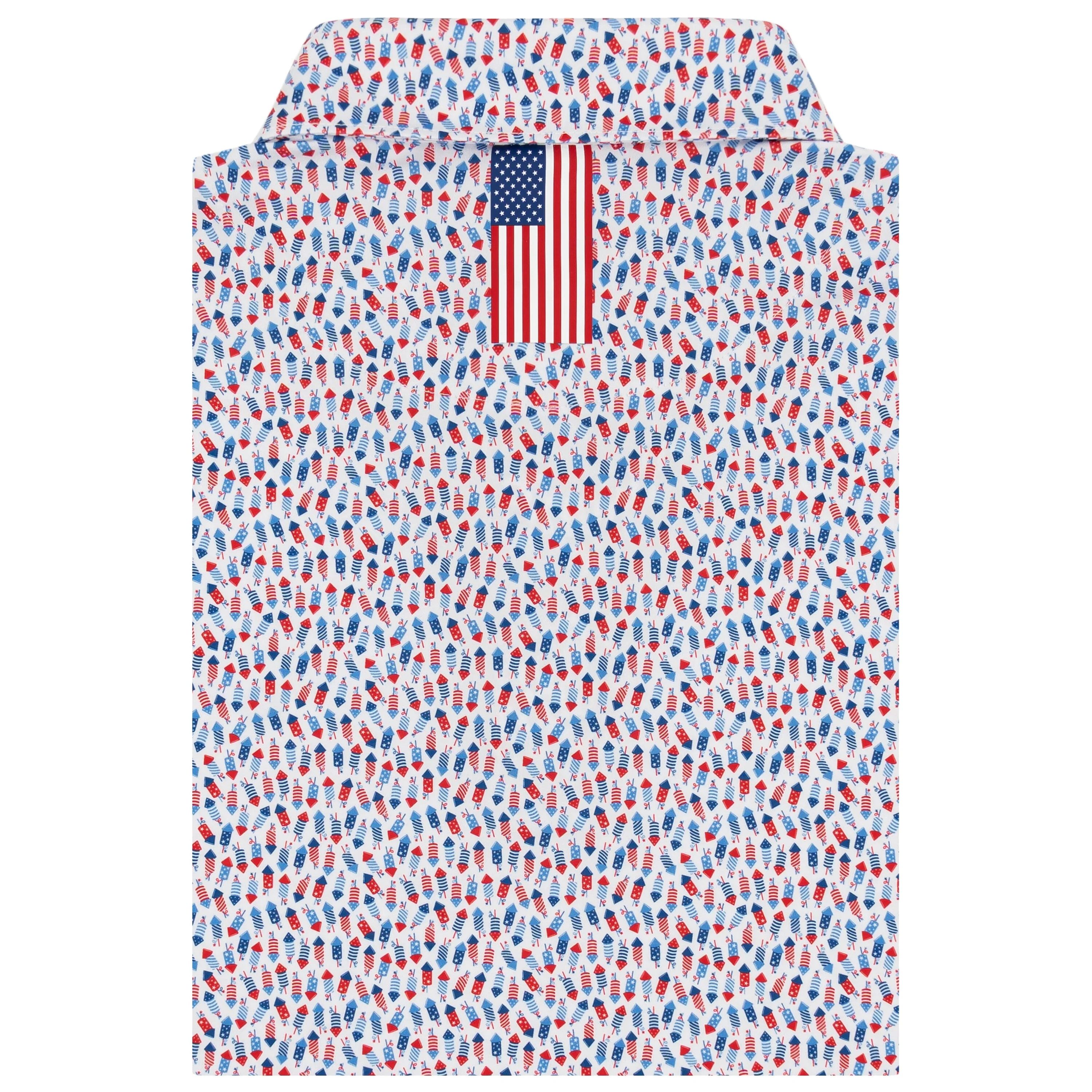 The Firecracker Performance Polo - White/Caicos Blue - USA | Rhoback | RHOBACK