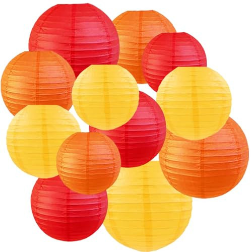 CC wonderland zone 12pcs Red Orange and Yellow Paper Lanterns,Hanging Paper Lanterns for Thanksgiving Firefighter Party Decoration | Amazon (US)