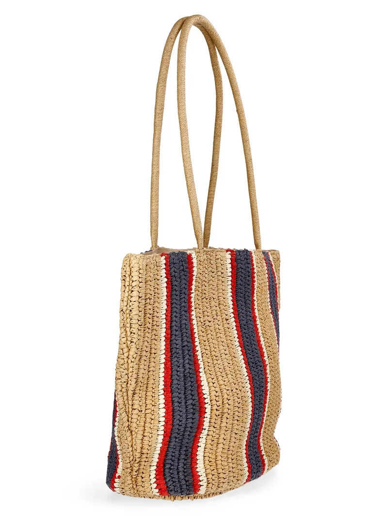 Time and Tru Striped Straw Tote Handbag, Multicolor | Walmart (US)
