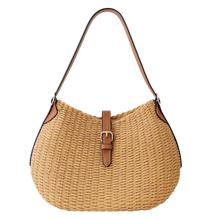 YXILEE Handmade Straw Shoulder Bag for Women,Summer Beach Bag,Adjustable Strap | Amazon (US)