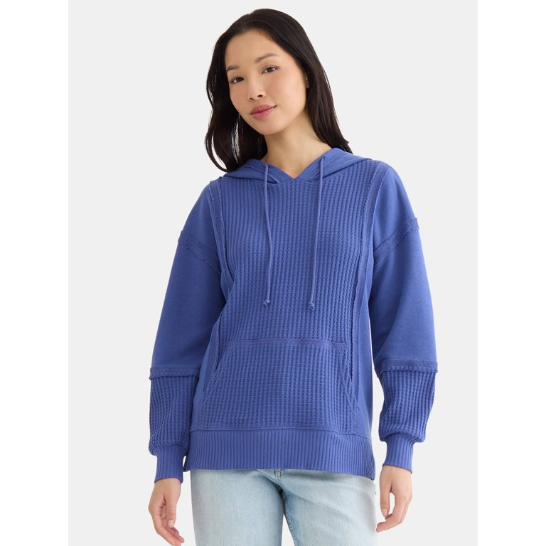 Time and Tru Women's Mixed Media Waffle Hoodie, Sizes XS-XXXL | Walmart (US)