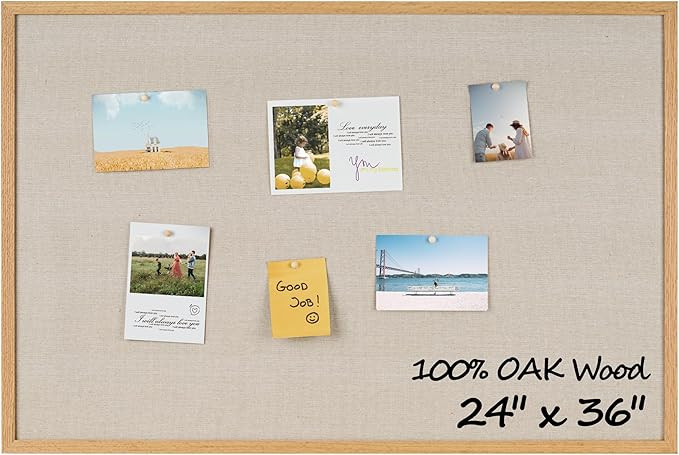 Fun Memories Cork Board Bulletin Board for Office, 24" x 36" Oak Wooden Framed Corkboard, Wall Mo... | Amazon (US)