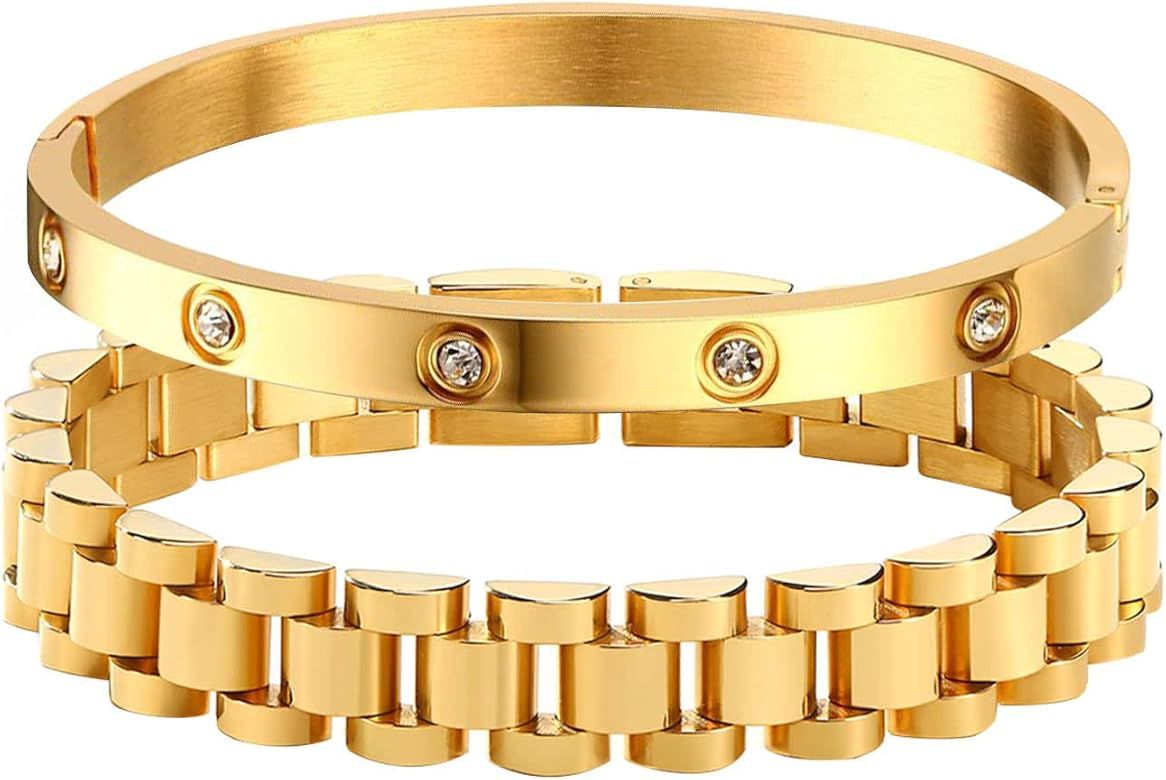 MPRAINBOW Personalized Women Thick Link Bracelet - Love Quote Name ID Engraved Link Bracelet,Adju... | Amazon (US)