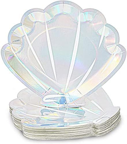 Mermaid Seashell Paper Plates in Holographic Foil Design (9 In, 48 Pack) | Amazon (US)
