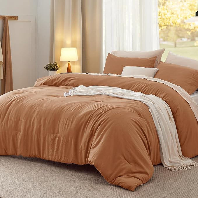 Bedsure Queen Size Comforter Set, Pumpkin Soft Prewashed Bedding for All Seasons, 3 Pieces Gentle... | Amazon (US)